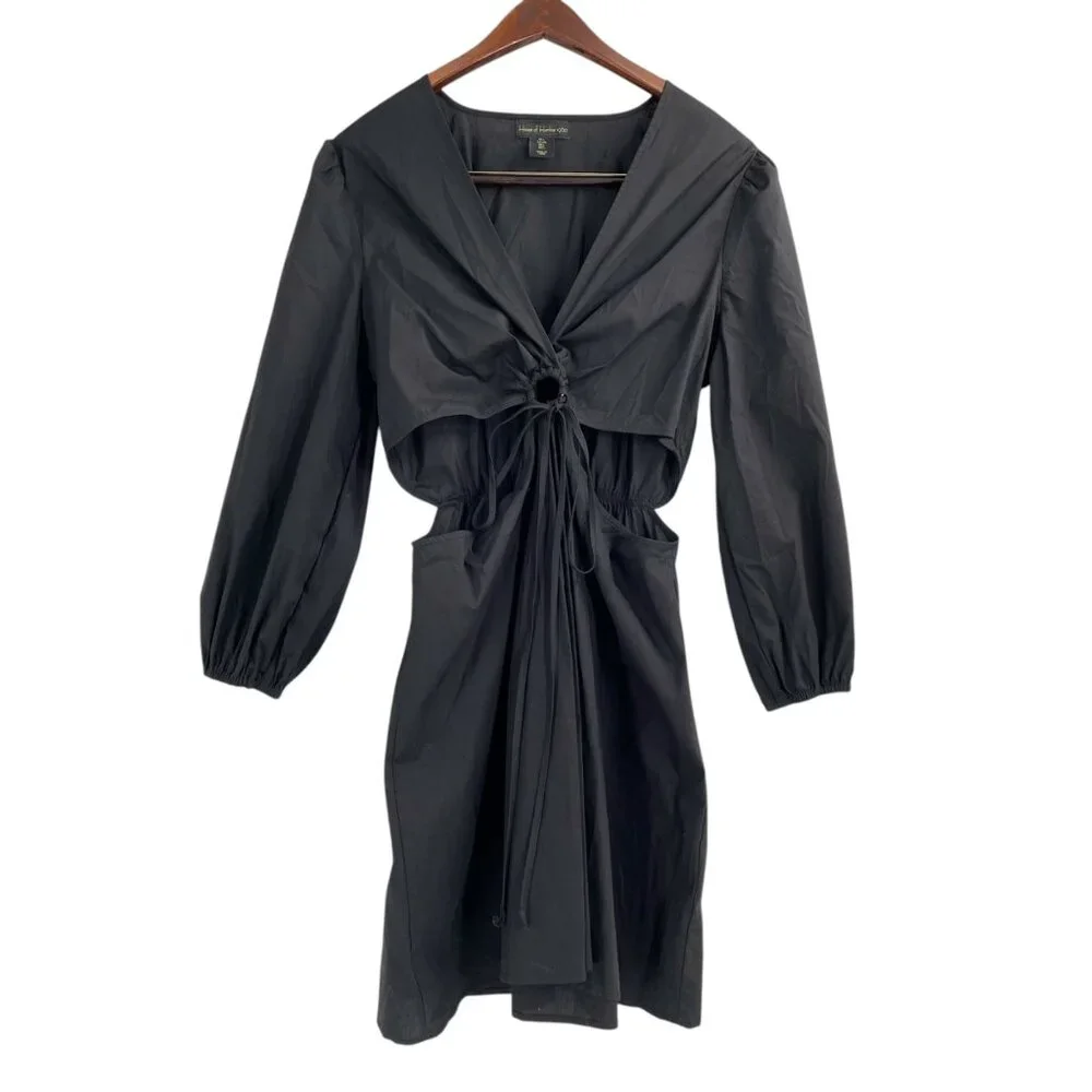 House of Harlow 1960 Black O-Ring Cutout Dress Womens Large LBD Puff Sleeves - Picture 1 of 8